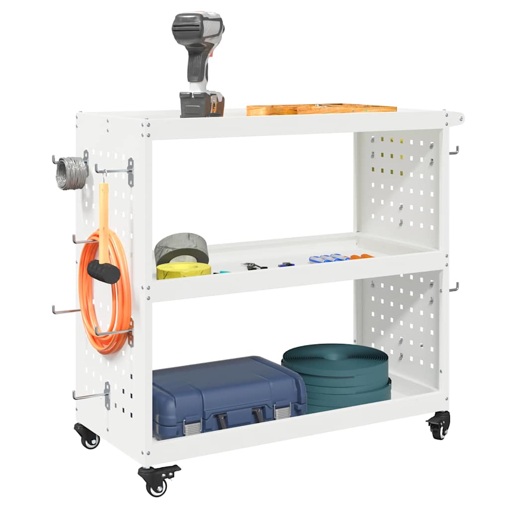 vidaXL Werkzeugwagen Mit Rad Weiß 75 x 35 x 73 cm Kaltgewalzter Stahl