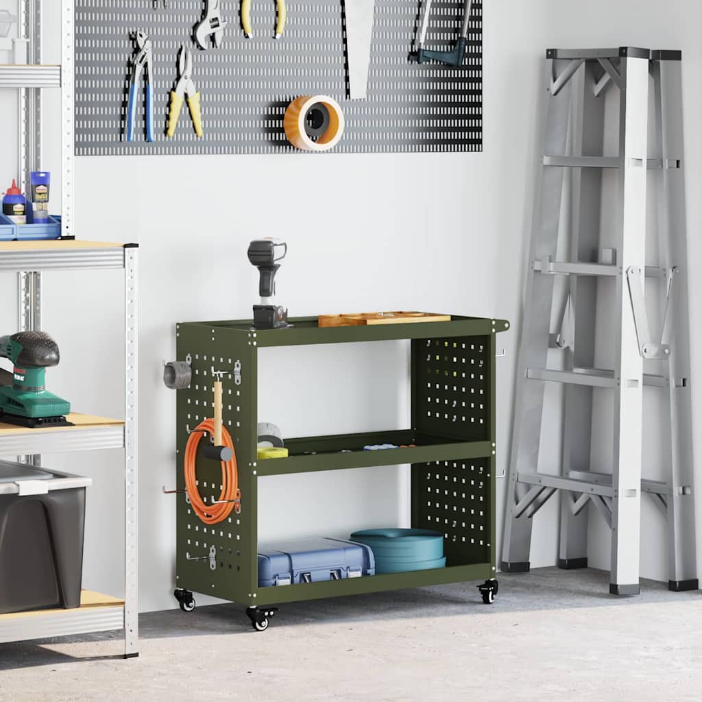 vidaXL Werkzeugwagen Olive Grün 75 x 35 x 73 cm Kaltgewalzter Stahl
