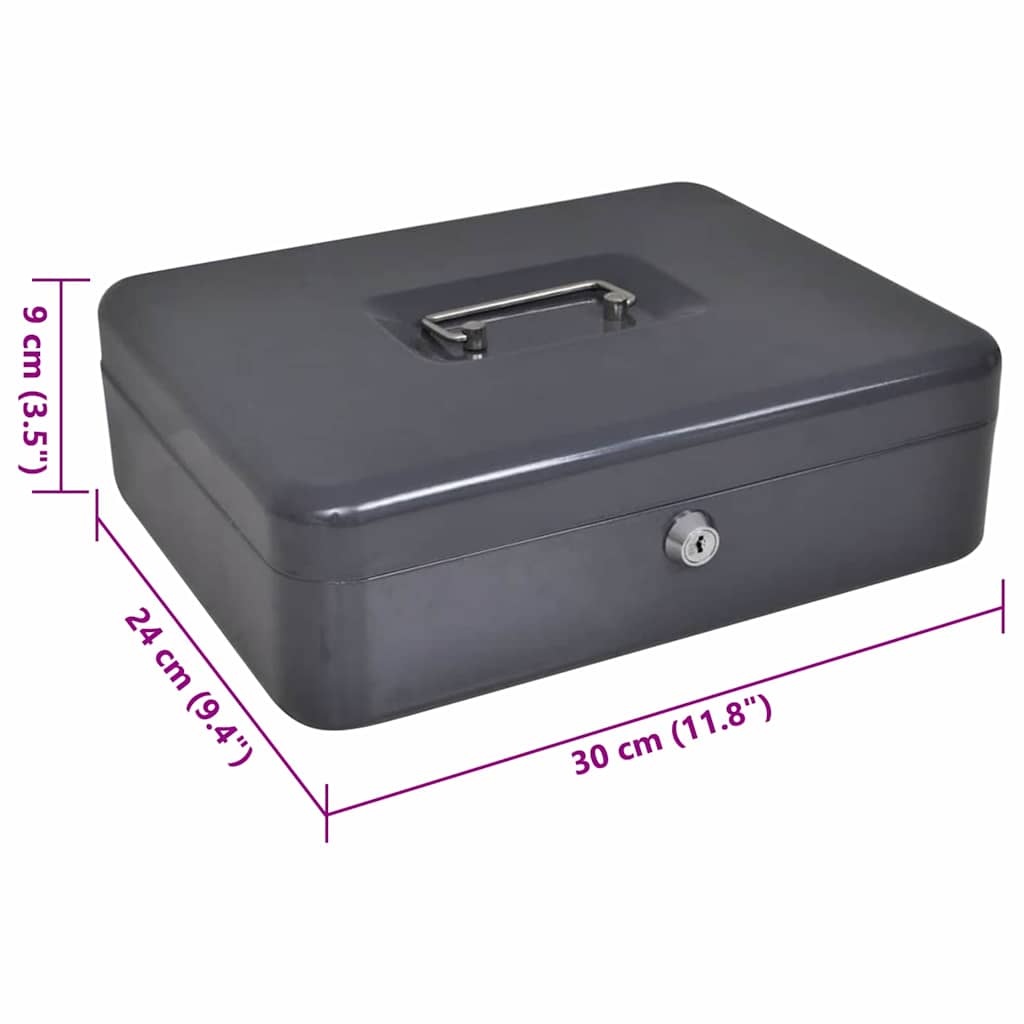 vidaXL Geldbox mit Schloss Dunkelgrau 30 x 24 x 9 cm Stahl
