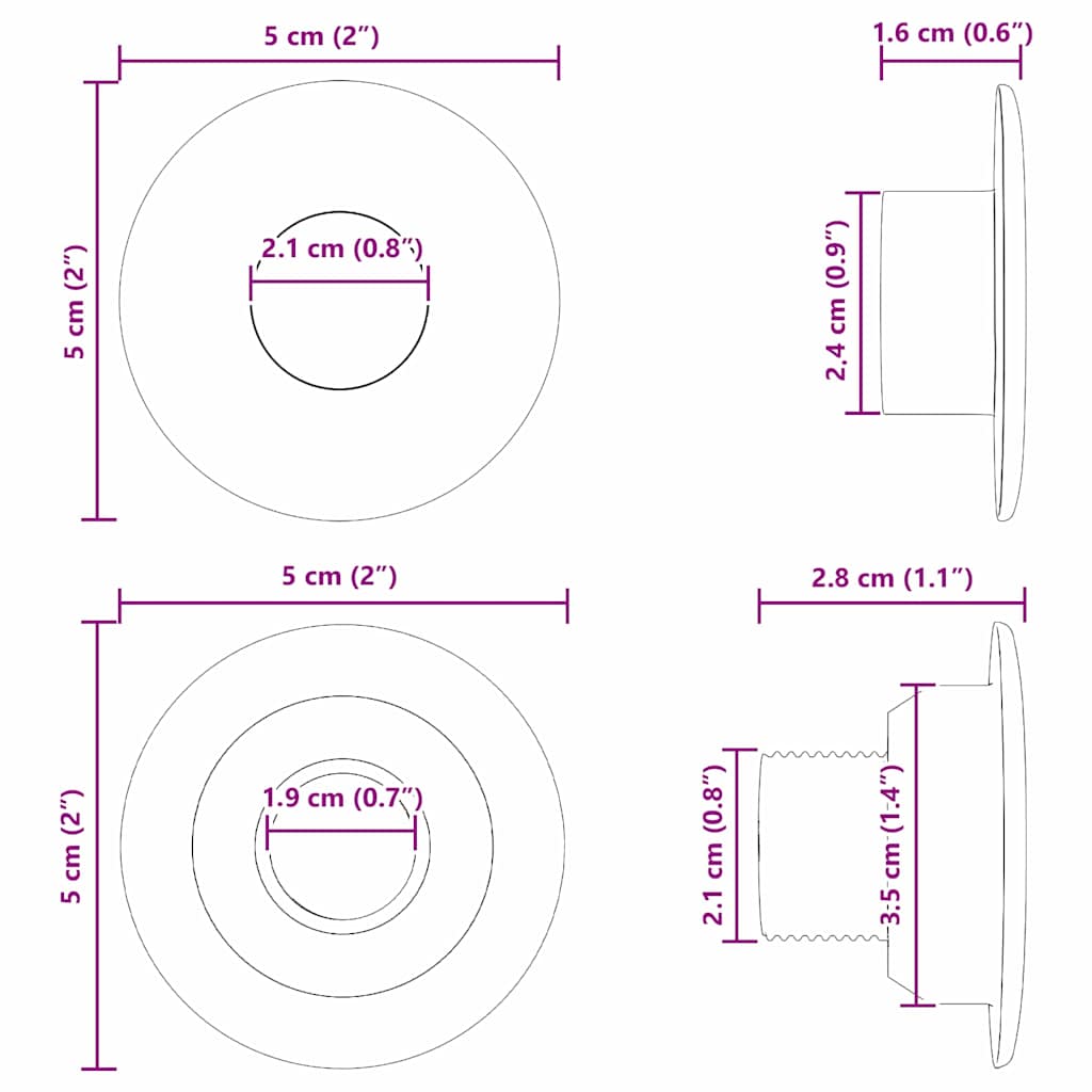 vidaXL Tischfußballlager 10 pcs Schwarz 5 x 5 x 2,8 cm PP