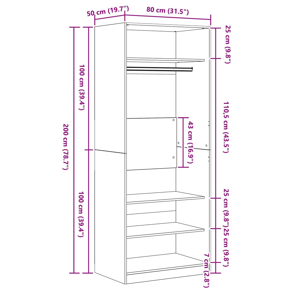 vidaXL Kleiderschrank Artisan-Eiche 80 x 50 x 200 cm Holzwerkstoff