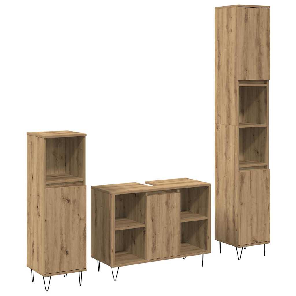 vidaXL Badezimmermöbel-Set mit Regal 3 pcs Artisan-Eiche Holzwerkstoff