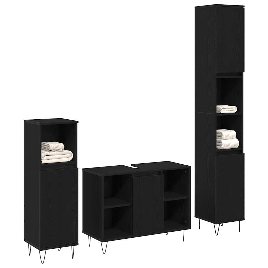 vidaXL Badezimmermöbel-Set 3 pcs Schwarz Eichen-Optik Holzwerkstoff