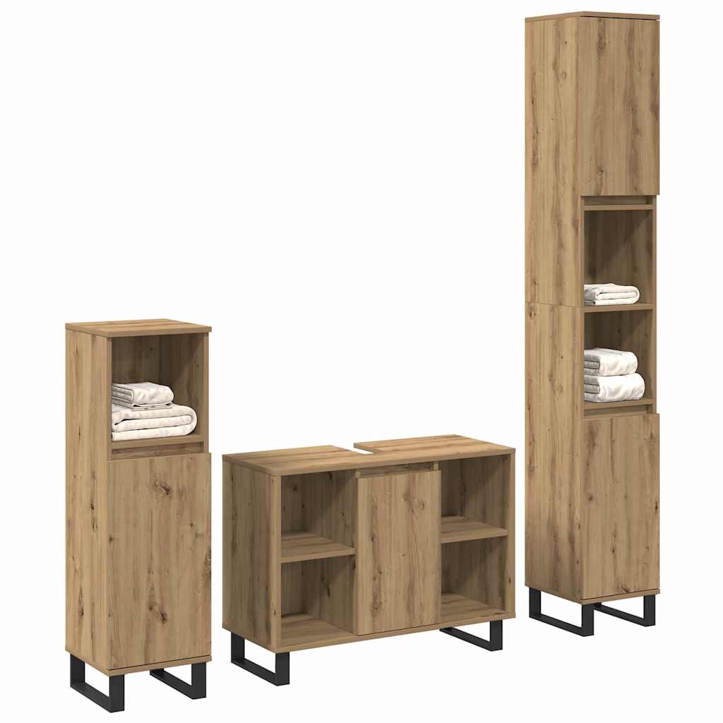 vidaXL Badezimmermöbel Set mit Speicher 3 pcs Braun Holzwerkstoff