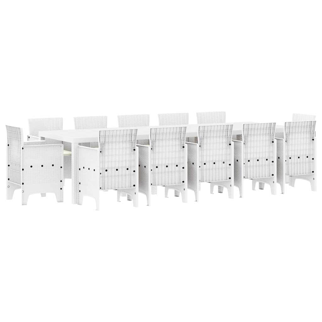 vidaXL Garten Essgruppe 13 pcs Weiß Poly Rattan und Baumwolle