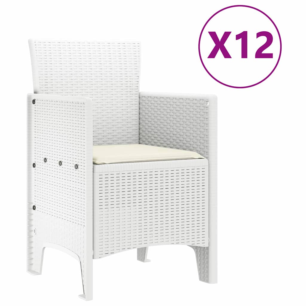 vidaXL Garten Essgruppe 13 pcs Weiß Poly Rattan und Baumwolle
