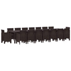 vidaXL Garten-Esszimmergarnitur mit Kissen mit Kissen 17 pcs Braun PP