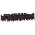 vidaXL Garten-Esszimmergarnitur mit Kissen mit Kissen 17 pcs Braun PP