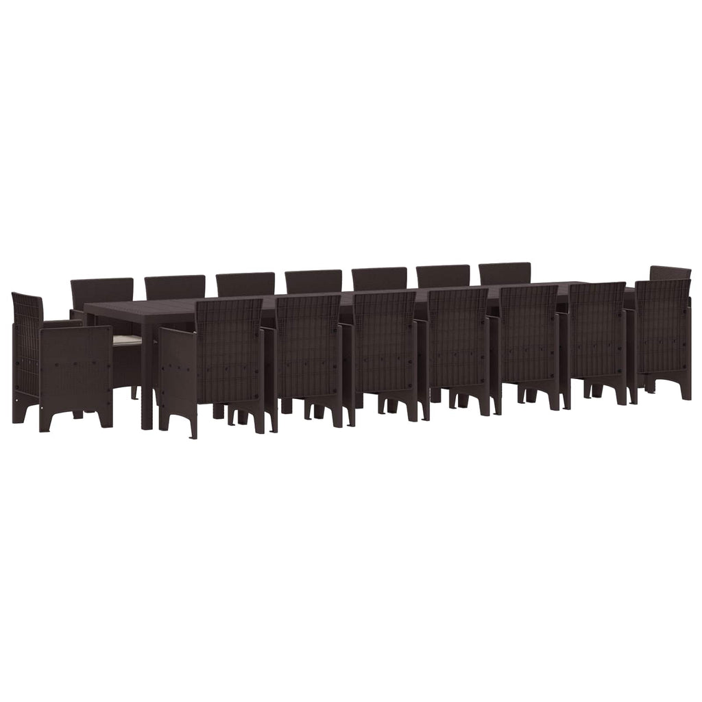 vidaXL Garten-Esszimmergarnitur mit Kissen mit Kissen 17 pcs Braun PP
