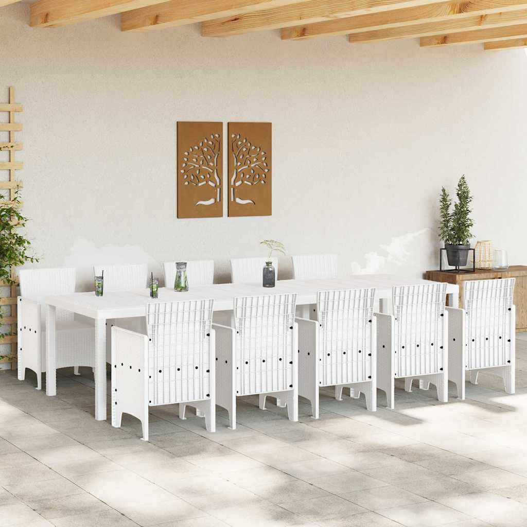vidaXL Garten Essgruppe 11 pcs Weiß Rattan und Stahl