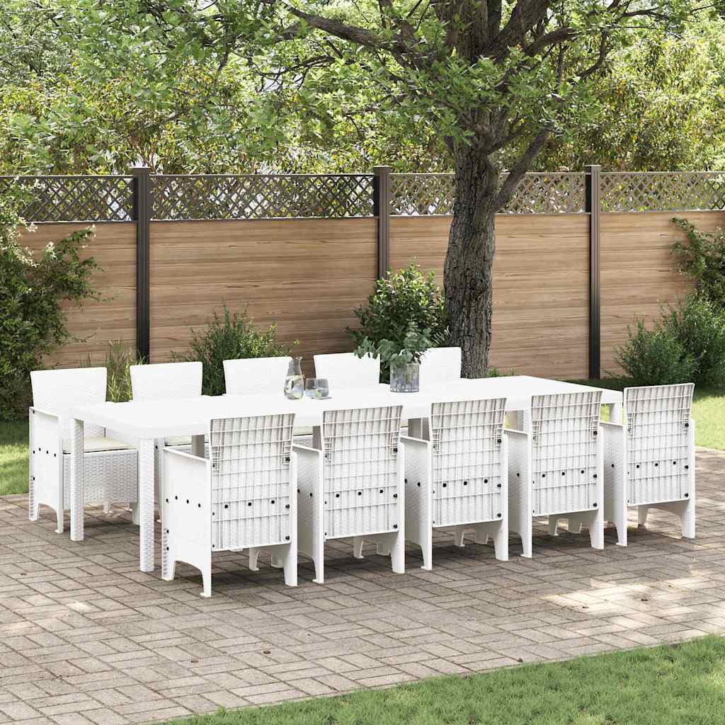 vidaXL Garten Essgruppe mit Kissen 11 pcs Weiß Poly-Rattan und Stahl