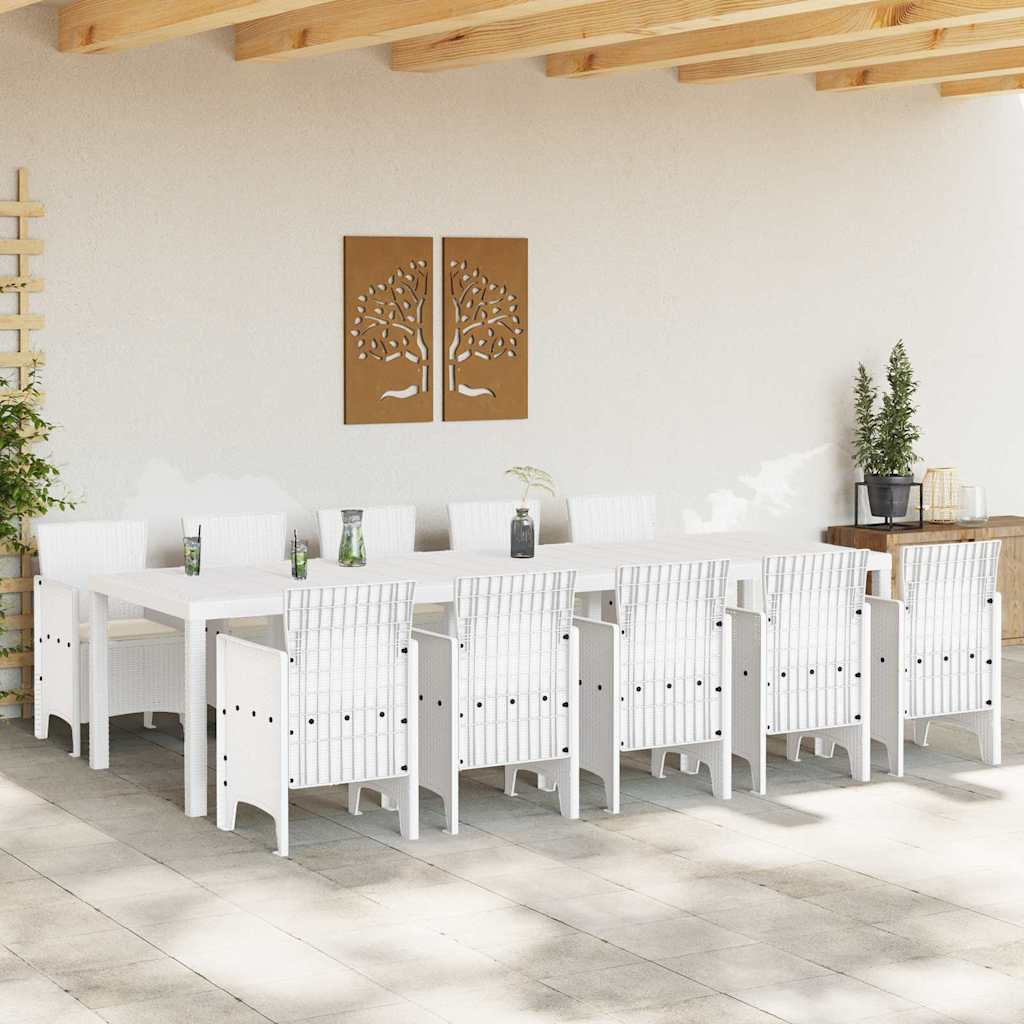 vidaXL Garten Essgruppe mit Kissen 11 pcs Weiß Poly-Rattan und Stahl