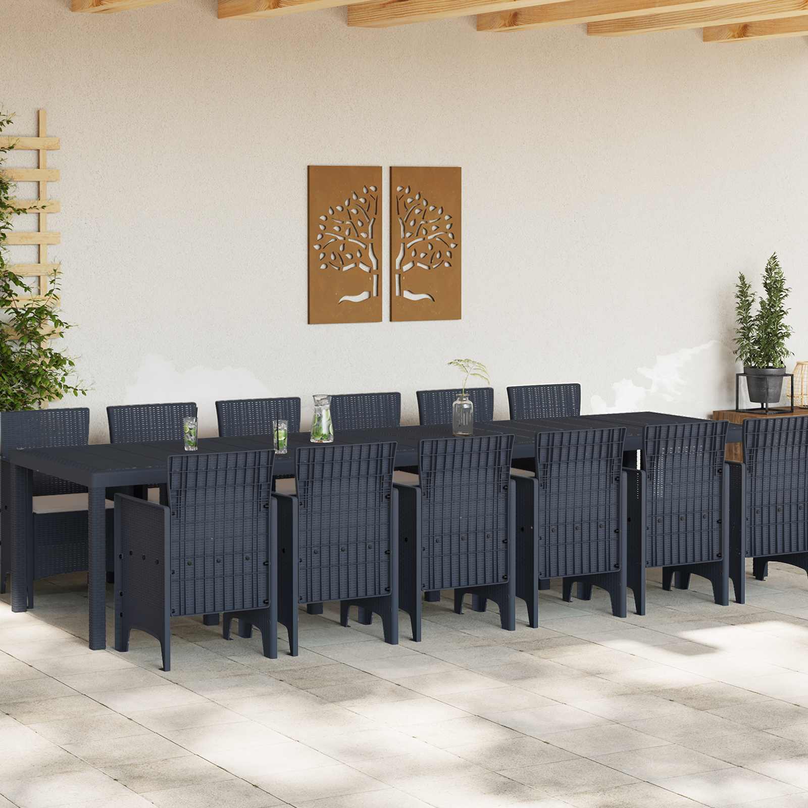 vidaXL Garten Essgruppe 13 pcs Anthrazit Polt Rattan