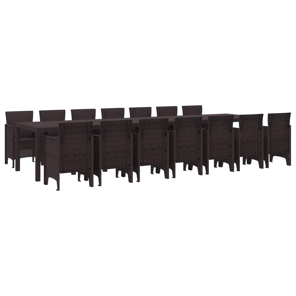 vidaXL Garten-Esszimmergarnitur mit Kissen mit Kissen 15 pcs Braun PP