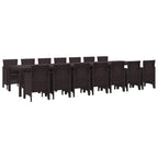 vidaXL Garten-Esszimmergarnitur mit Kissen mit Kissen 15 pcs Braun PP