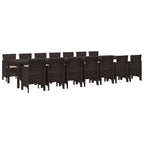vidaXL Garten-Esszimmergarnitur mit Kissen mit Kissen 15 pcs Braun PP
