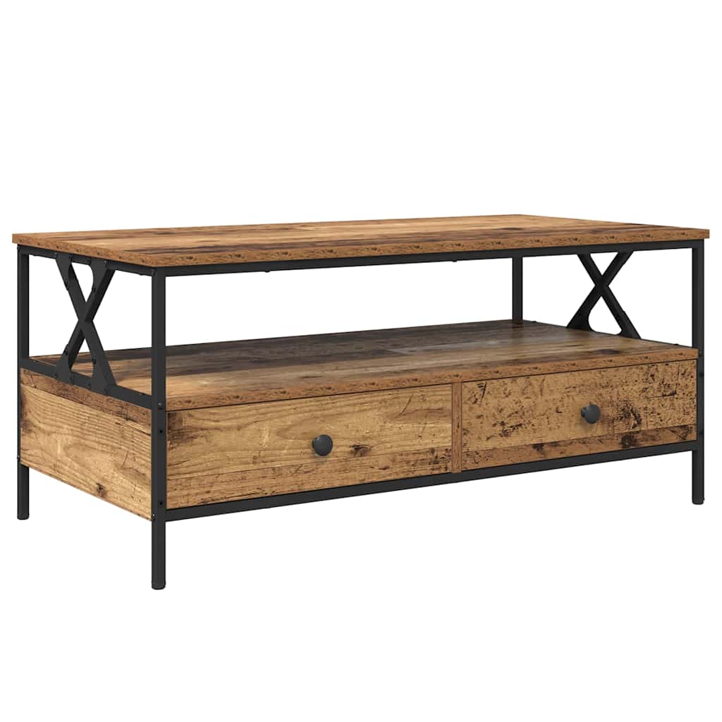 vidaXL Couchtisch with Drawer Altholz 100 x 51 x 45 cm Holzwerkstoff