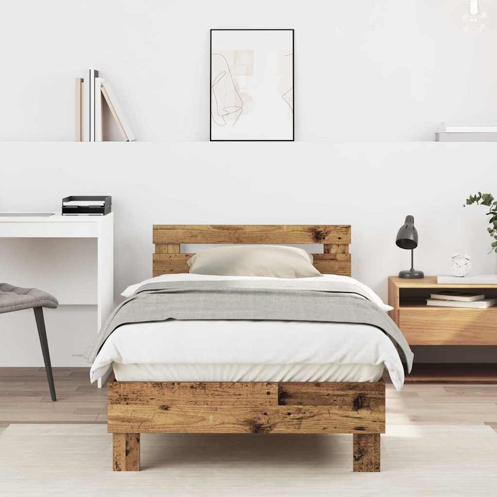 vidaXL Bettrahmen mit Kopfteil Altholz 203 x 95 x 70 cm Holzwerkstoff