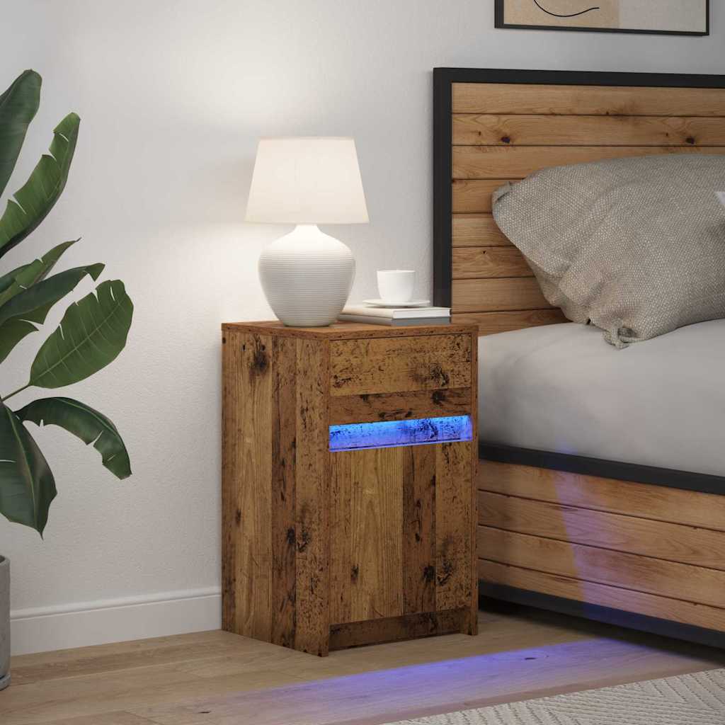 vidaXL LED Nachttisch Altholz 38 x 34 x 61 cm Holzwerkstoff