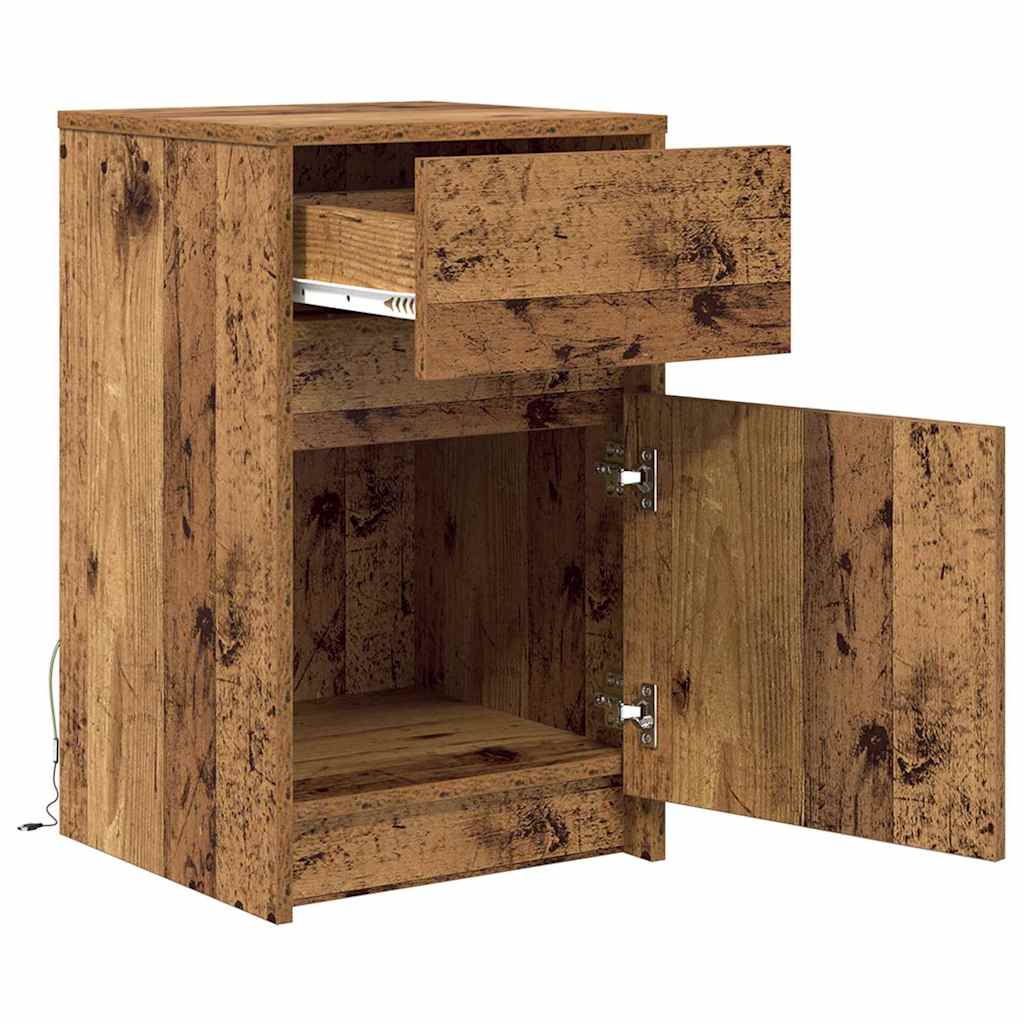vidaXL LED Nachttisch Altholz 38 x 34 x 61 cm Holzwerkstoff