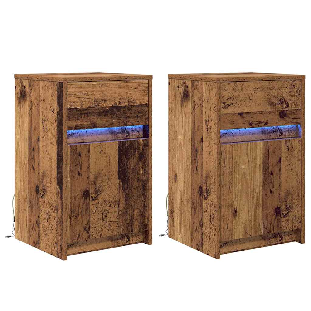 vidaXL LED Nachttisch 2 pcs Altholz 38 x 34 x 61 cm Holzwerkstoff
