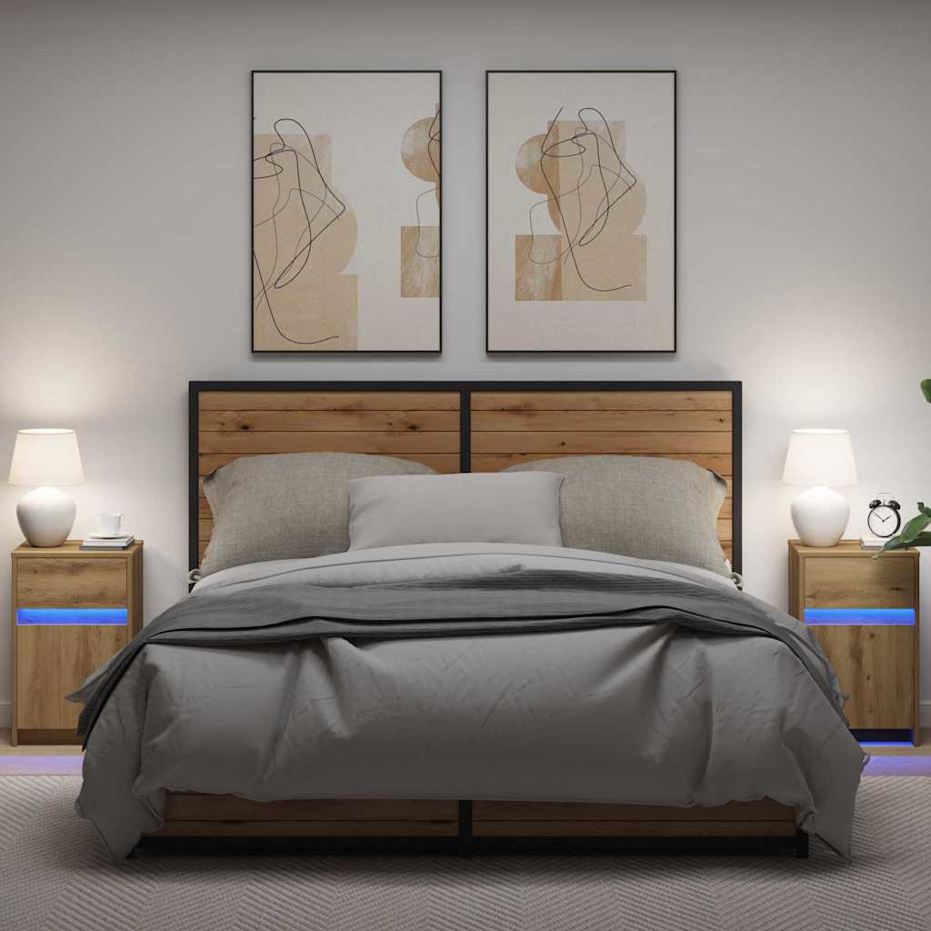 vidaXL LED Nachttisch 2 pcs Artisan-Eiche 38 x 34 x 61 cm