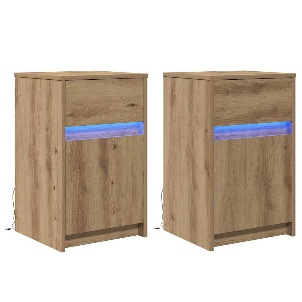 vidaXL LED Nachttisch 2 pcs Artisan-Eiche 38 x 34 x 61 cm
