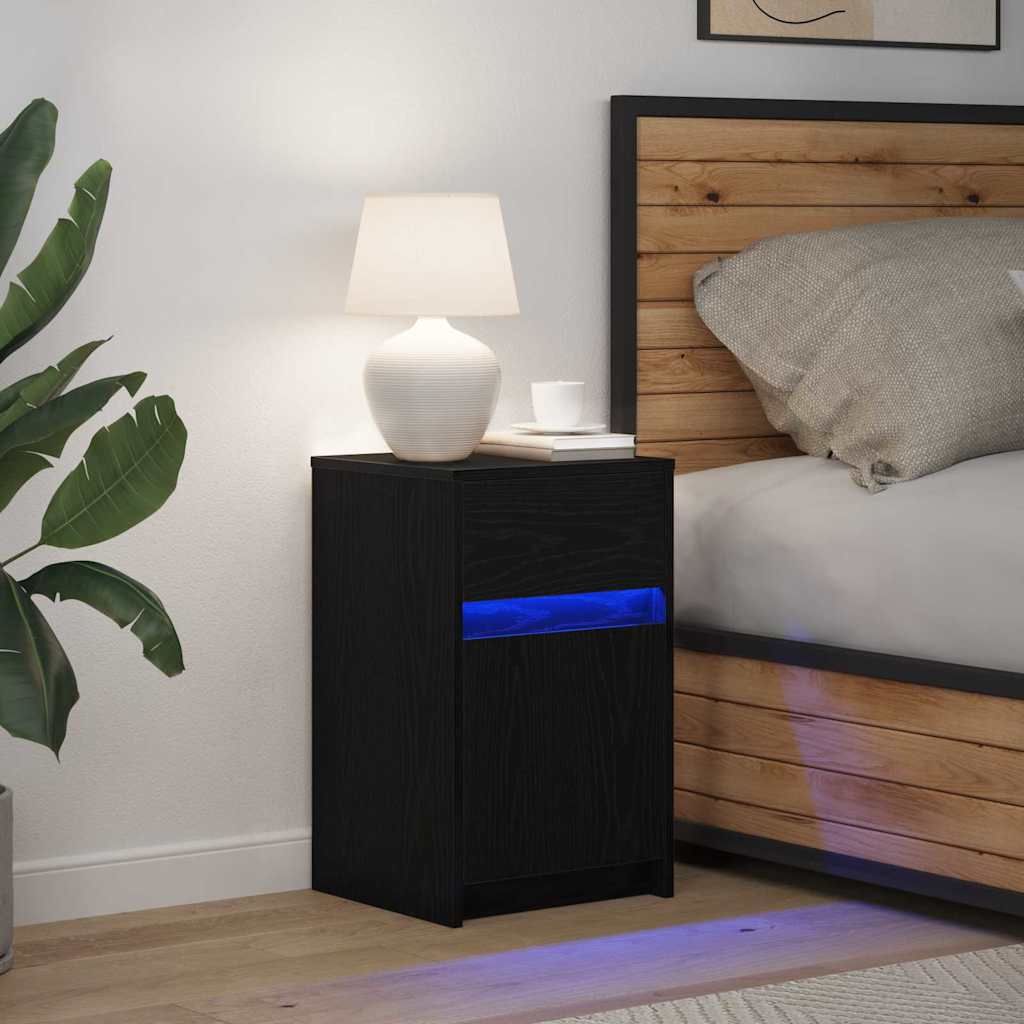 vidaXL LED Nachttisch Schwarz Eichen-Optik 38 x 34 x 61 cm