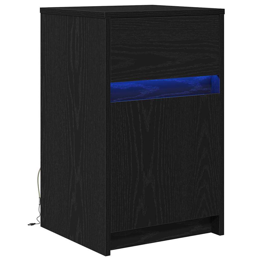 vidaXL LED Nachttisch Schwarz Eichen-Optik 38 x 34 x 61 cm