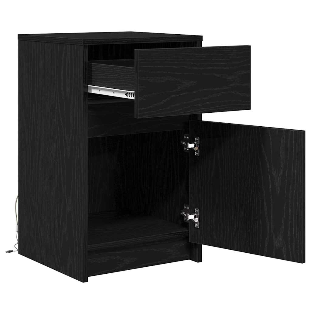 vidaXL LED Nachttisch Schwarz Eichen-Optik 38 x 34 x 61 cm