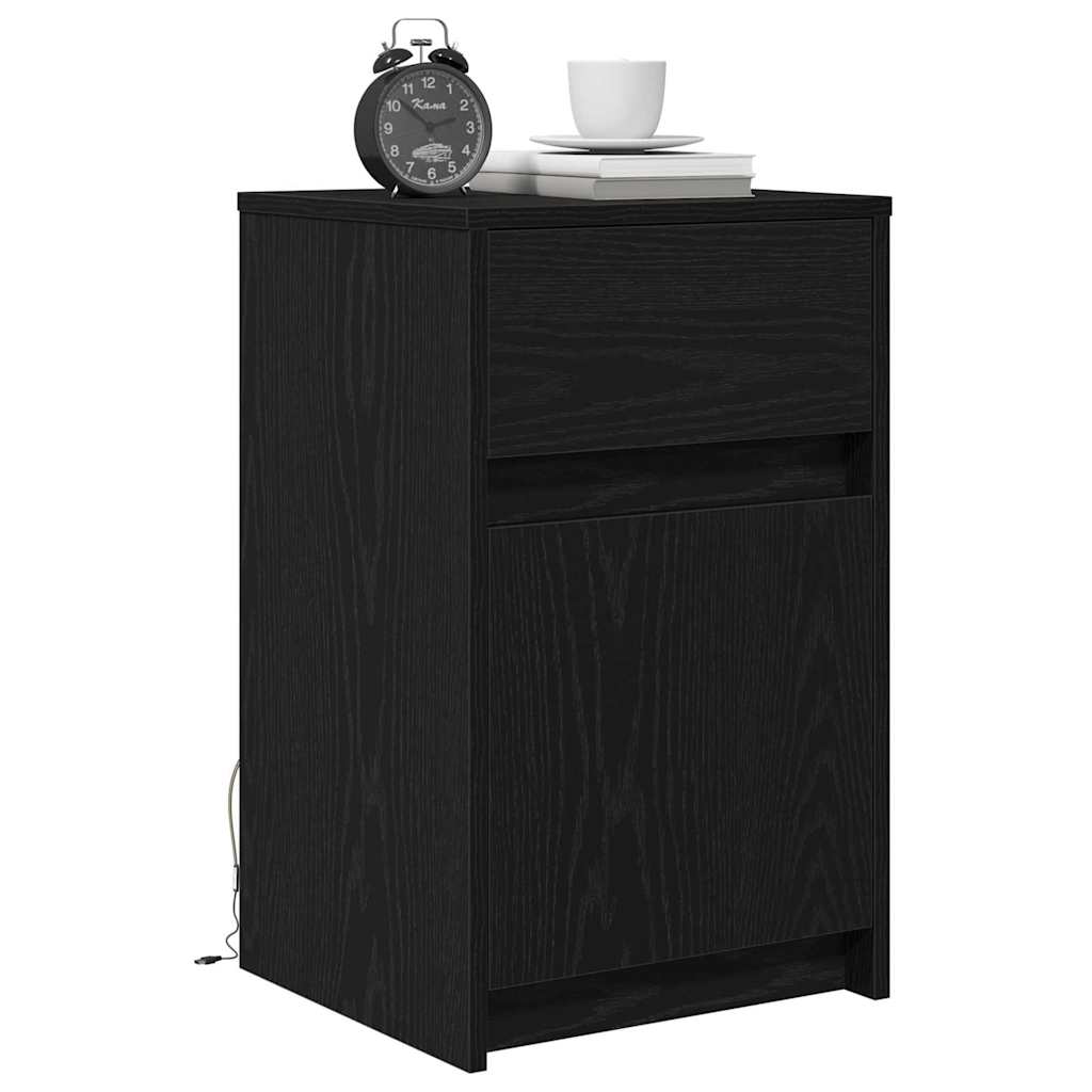 vidaXL LED Nachttisch Schwarz Eichen-Optik 38 x 34 x 61 cm