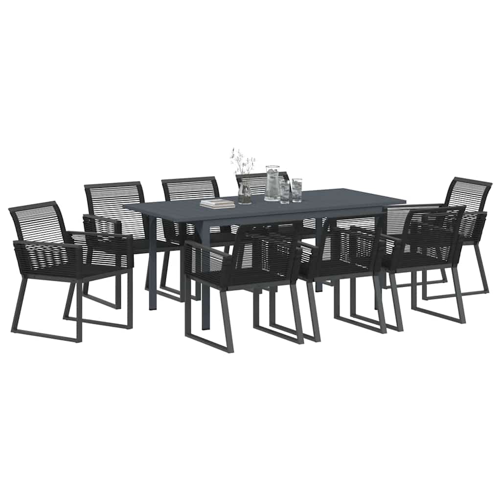 vidaXL Garten Essgruppe 9 pcs Schwarz Poly-Rattan