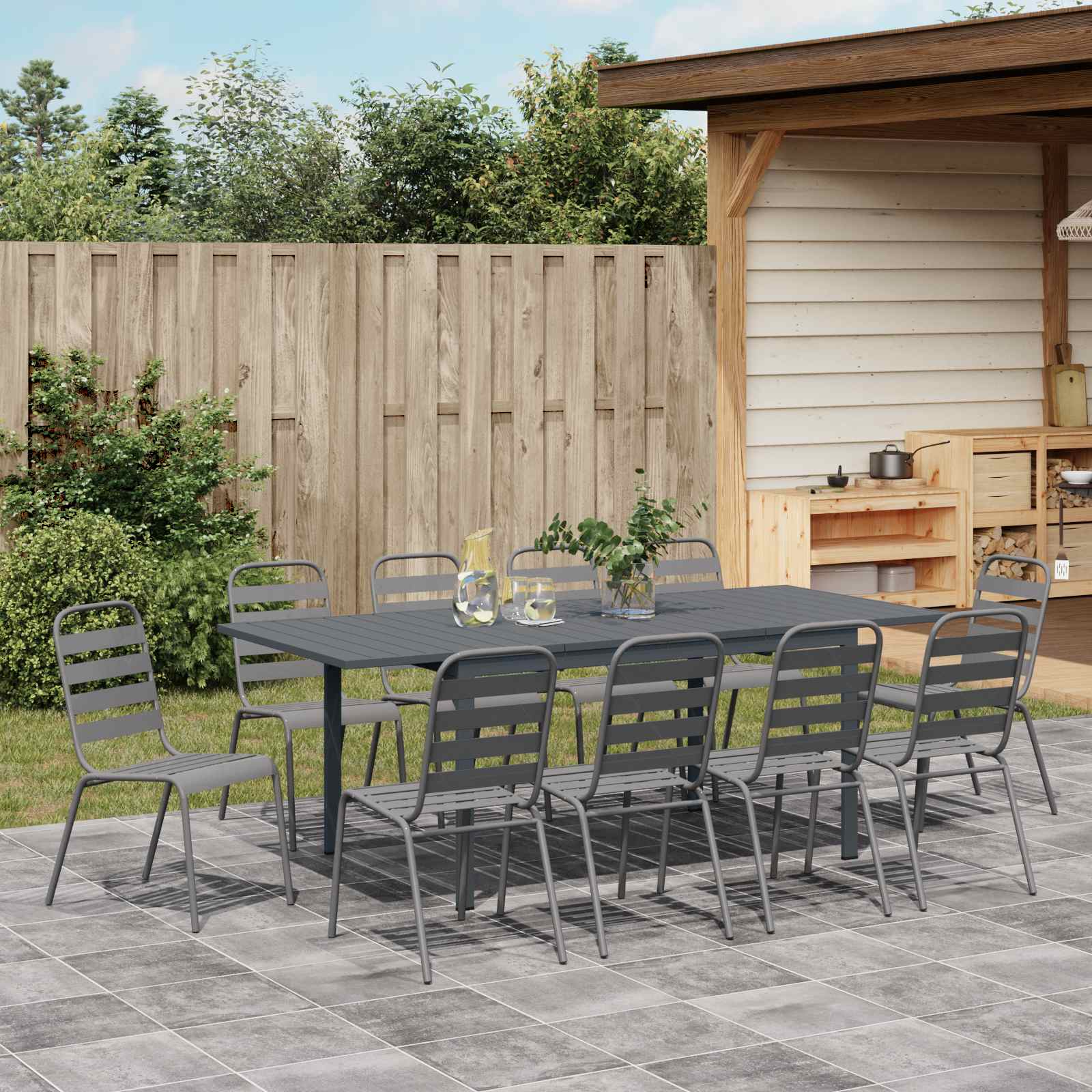 vidaXL Garten Essgruppe 11 pcs Anthrazit Pulverbeschichteter Stahl