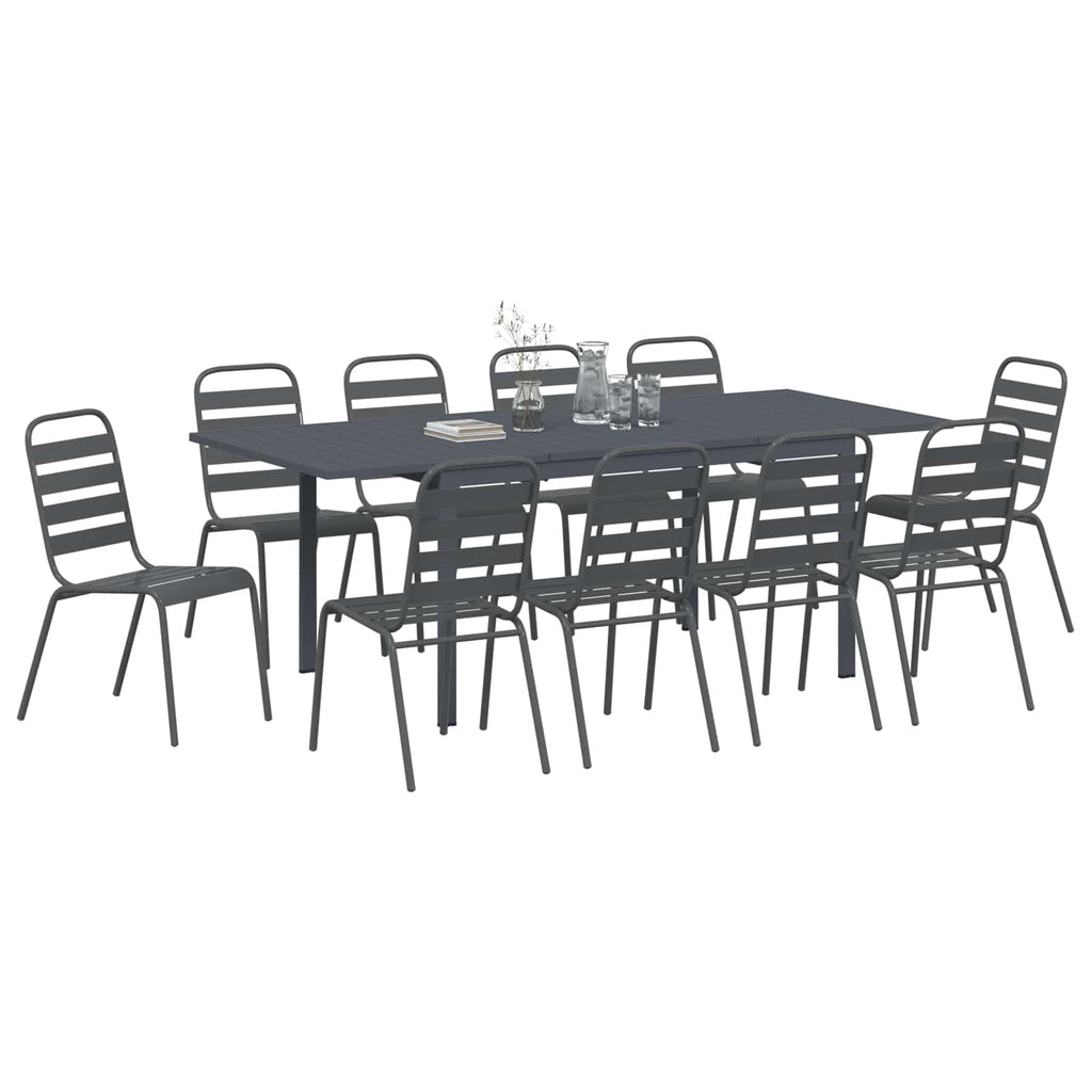 vidaXL Garten Essgruppe 11 pcs Anthrazit Pulverbeschichteter Stahl