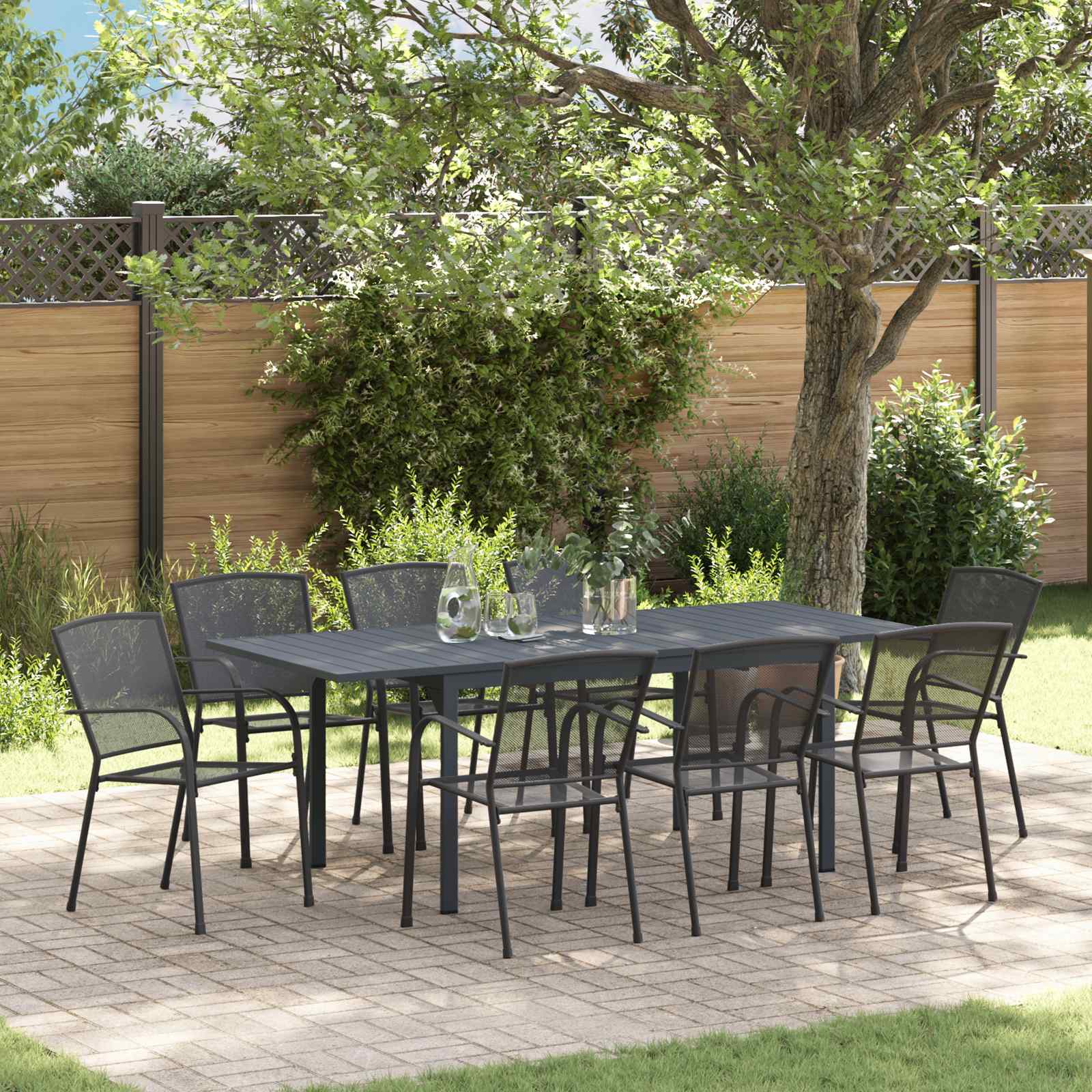 vidaXL Garten Essgruppe 9 pcs Anthrazit Stahl