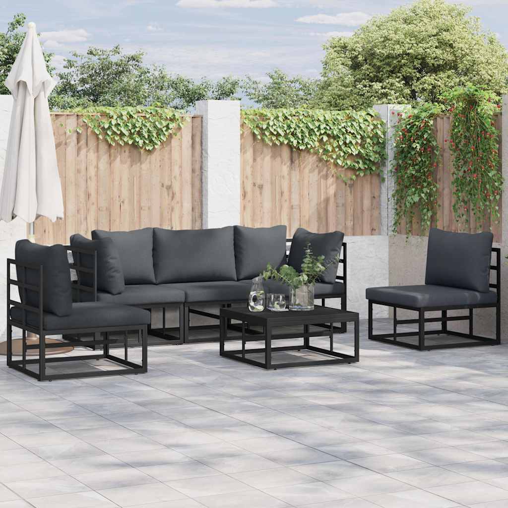 vidaXL Gartensofa-set mit Kissen 6 pcs Schwarz Aluminium