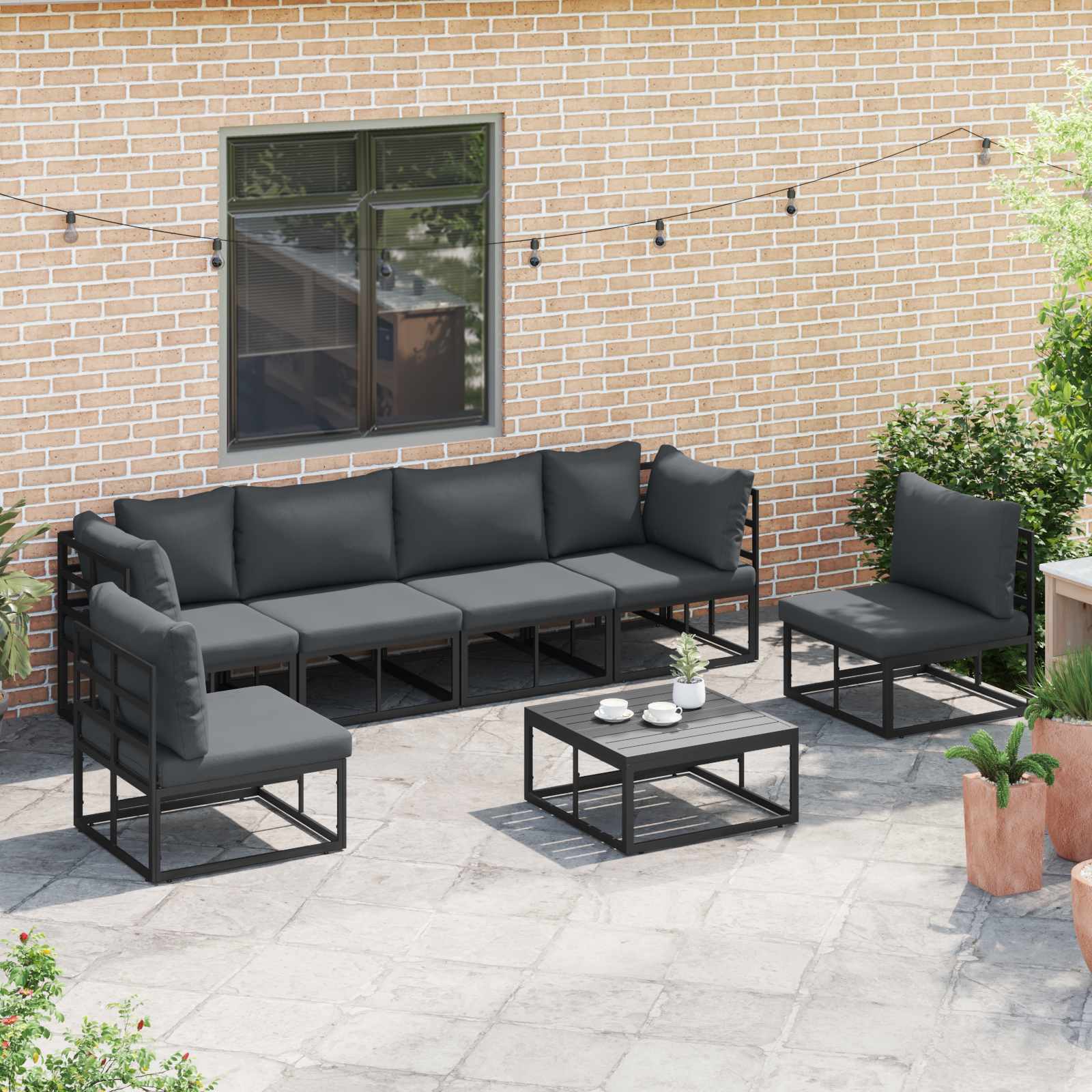 vidaXL Gartensofa-set mit Kissen 7 pcs Schwarz Aluminium