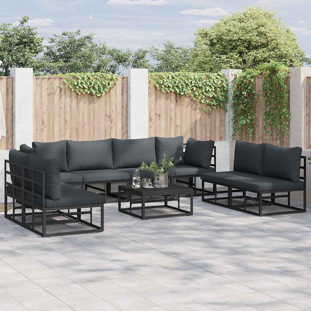 vidaXL Gartensofa-set mit Kissen 9 pcs Schwarz Aluminium