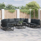 vidaXL Gartensofa-set mit Kissen 9 pcs Schwarz Aluminium