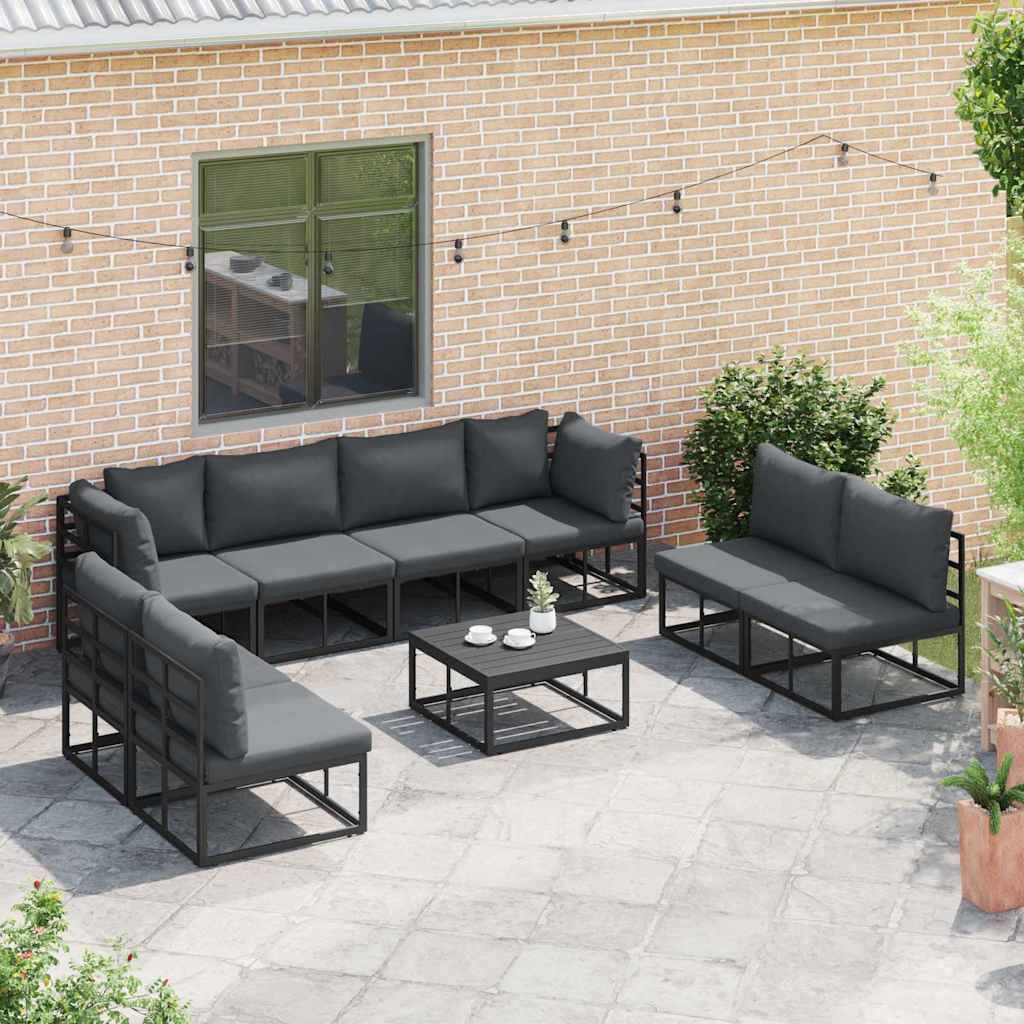 vidaXL Gartensofa-set mit Kissen 9 pcs Schwarz Aluminium