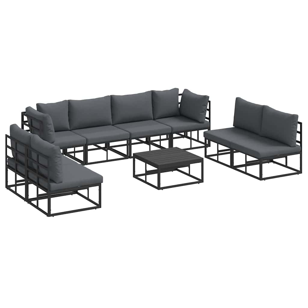 vidaXL Gartensofa-set mit Kissen 9 pcs Schwarz Aluminium