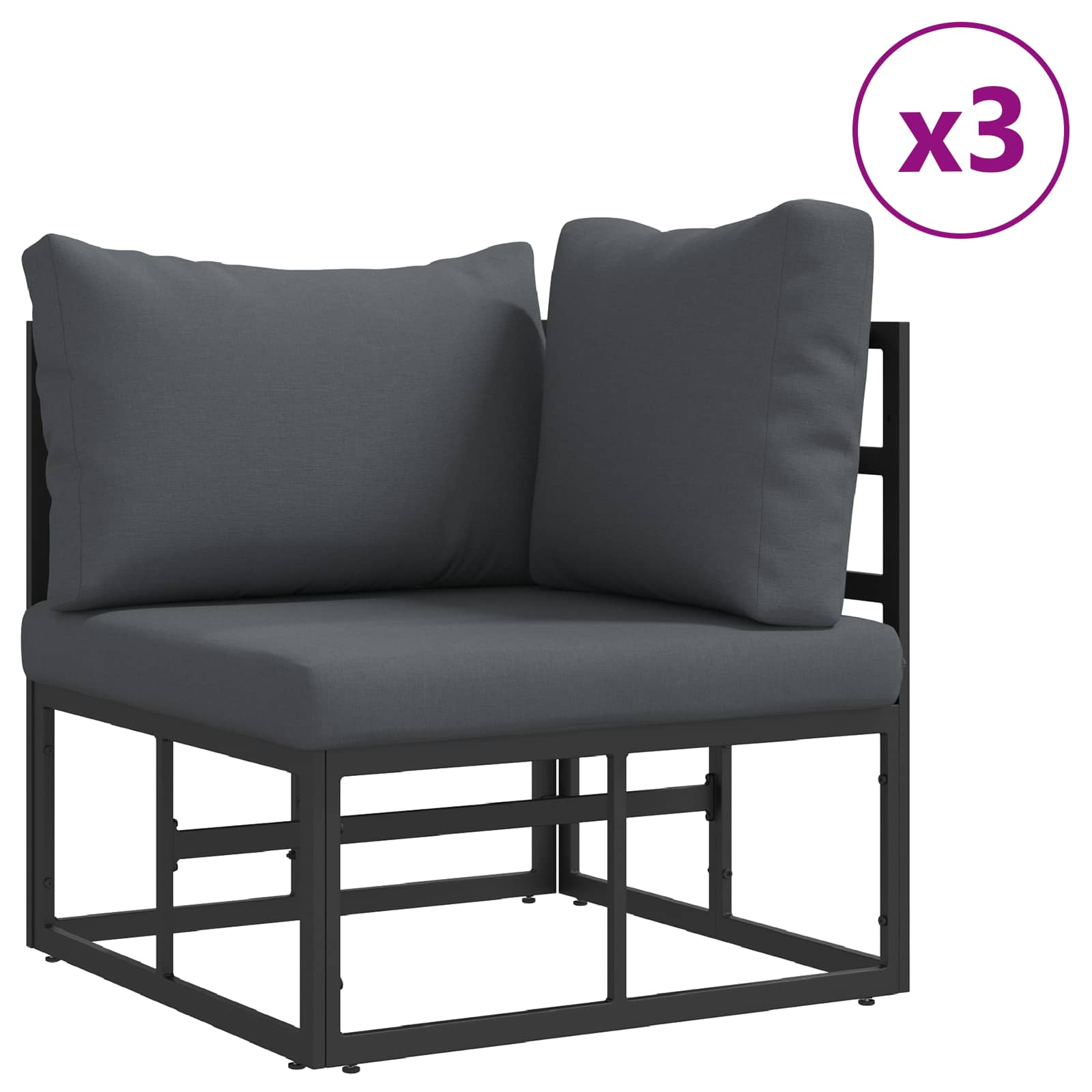 vidaXL Gartensofa-set mit Kissen 11 pcs Schwarz Aluminium