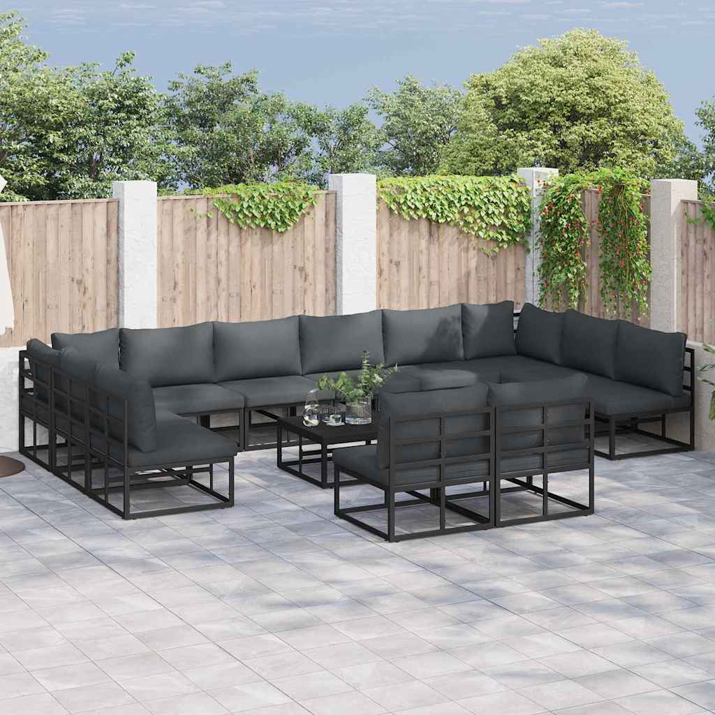 vidaXL Gartensofa-set mit Kissen 13 pcs Schwarz Aluminium