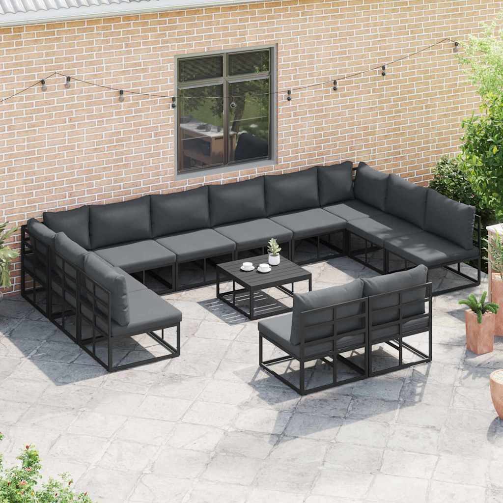 vidaXL Gartensofa-set mit Kissen 13 pcs Schwarz Aluminium