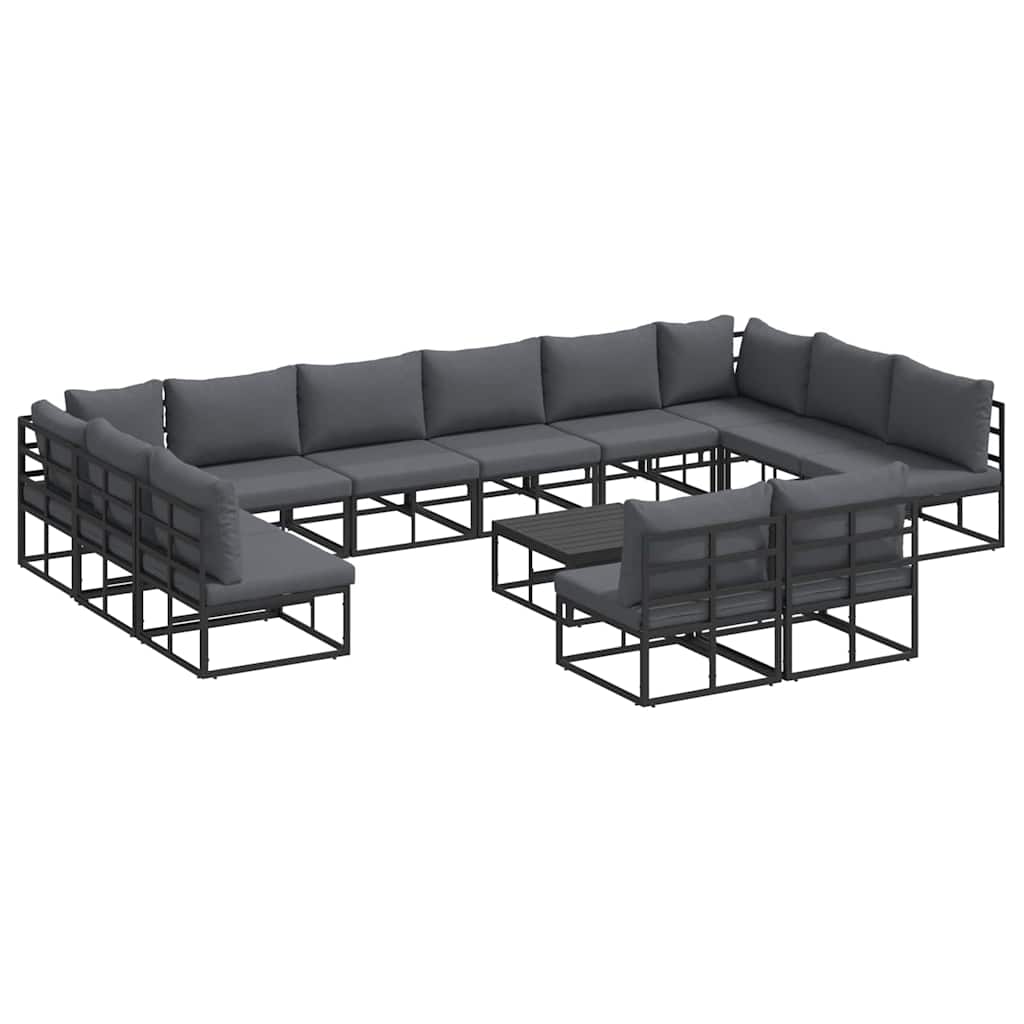 vidaXL Gartensofa-set mit Kissen 13 pcs Schwarz Aluminium