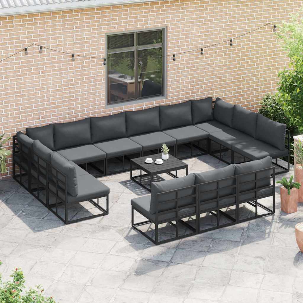 vidaXL Gartensofa-set mit Kissen 14 pcs Schwarz Aluminium