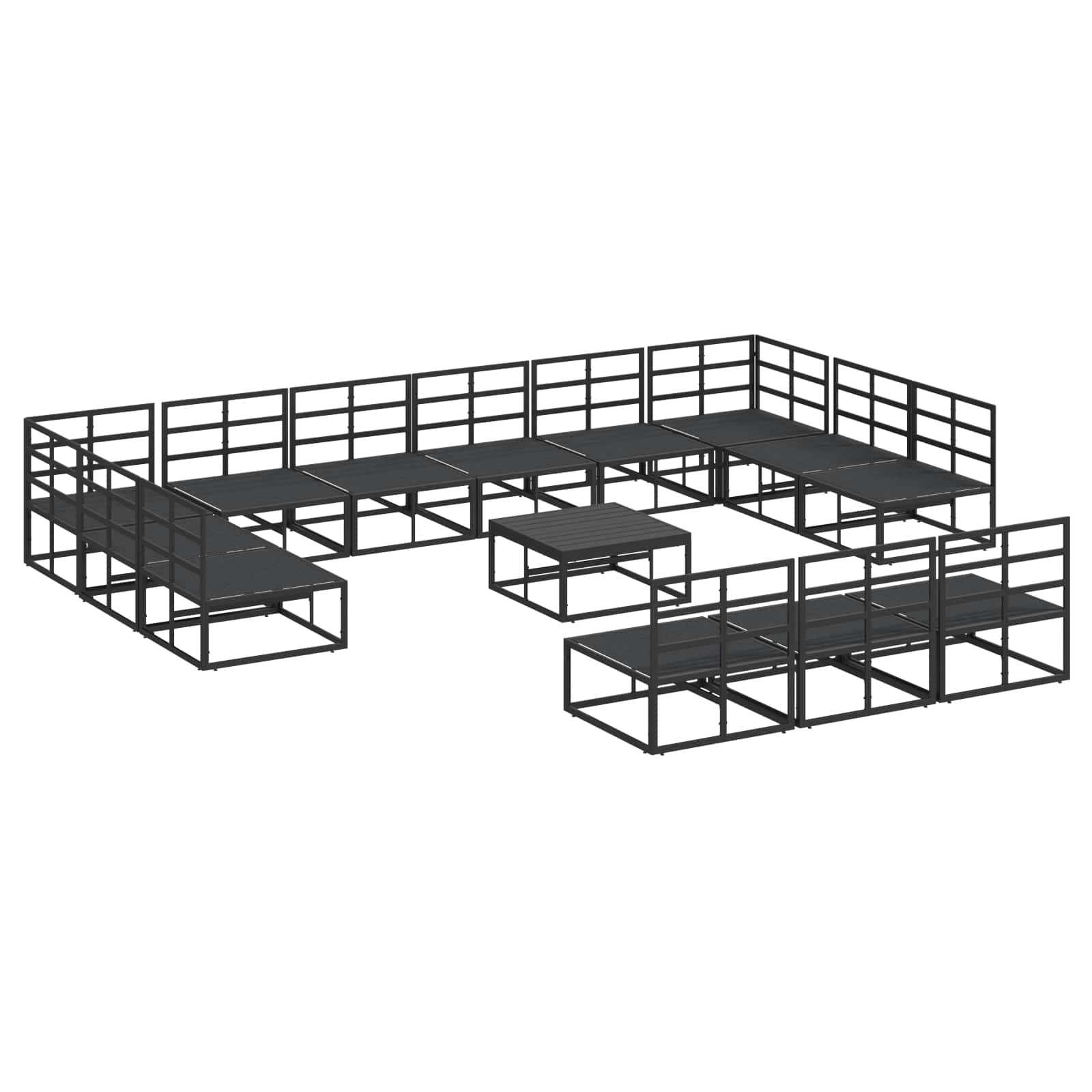 vidaXL Gartensofa-set mit Kissen 14 pcs Schwarz Aluminium