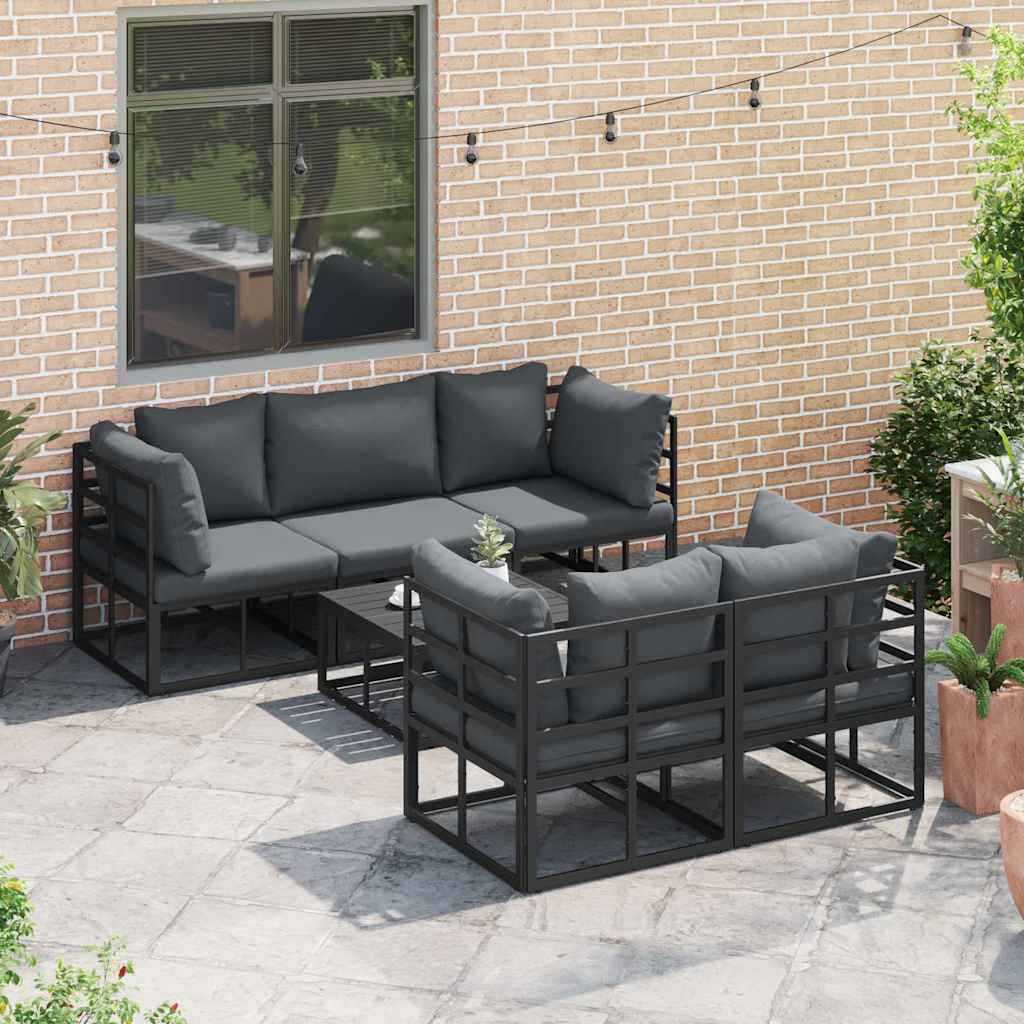 vidaXL Gartensofa-set mit Kissen 6 pcs Schwarz Stahl