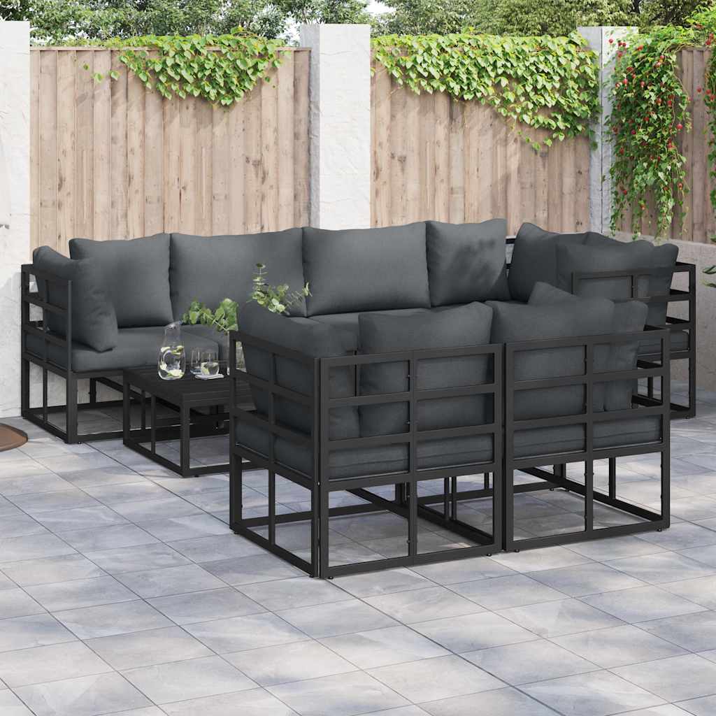 vidaXL Gartensofa-set mit Kissen 7 pcs Schwarz Stahl