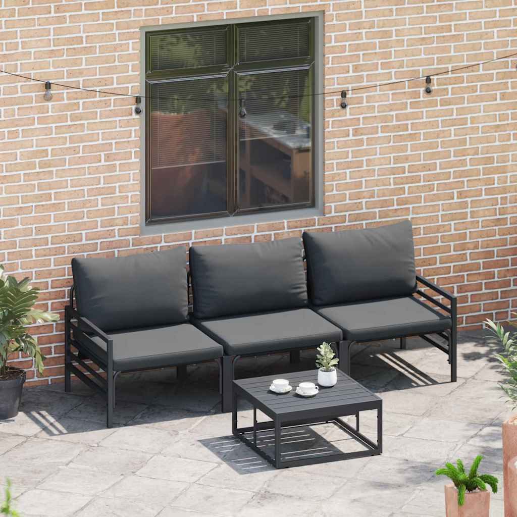vidaXL Gartensofa-set mit Kissen 4 pcs Schwarz Stahl